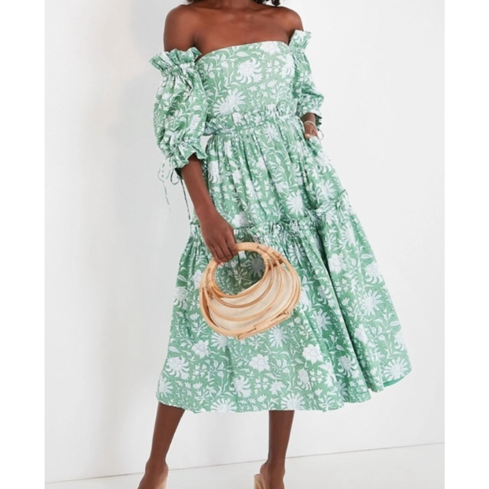 SOLD* Eddy Olivia Dress Floral Tiered Puff Sleeve Off Shoulder Midi Tuckernuck